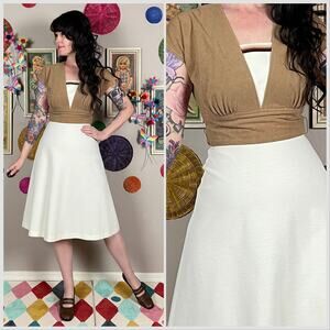 Vintage 1970s Tan Short Sleeve A-Line Dress